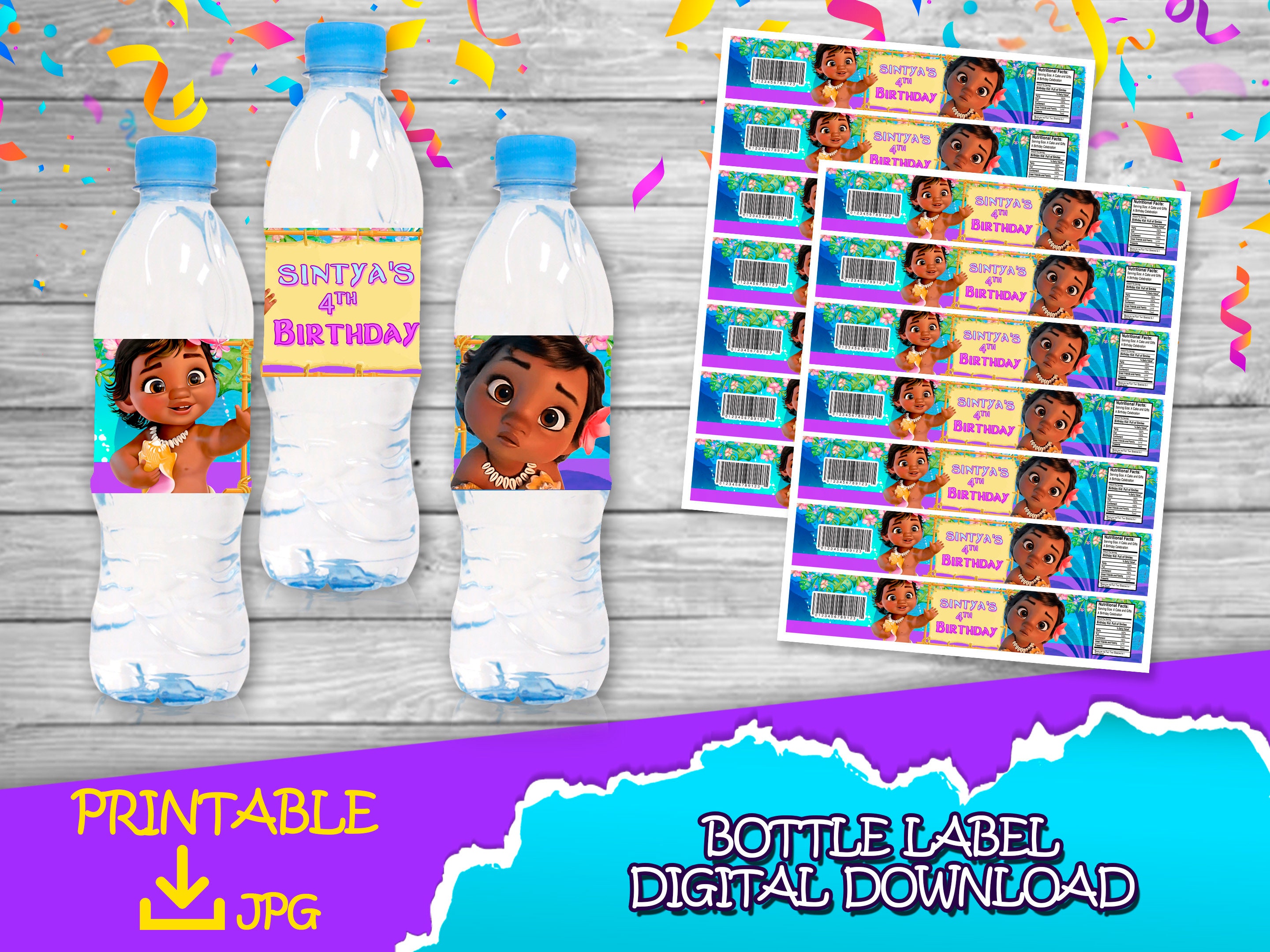 Moana Water Bottle Labels Boys/girls 