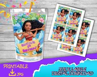 Moana Birthday Party -Juice Label - DIGITAL DOWNLOAD- Baby Moana Juice Label - Birthday Supplies. Juice Label