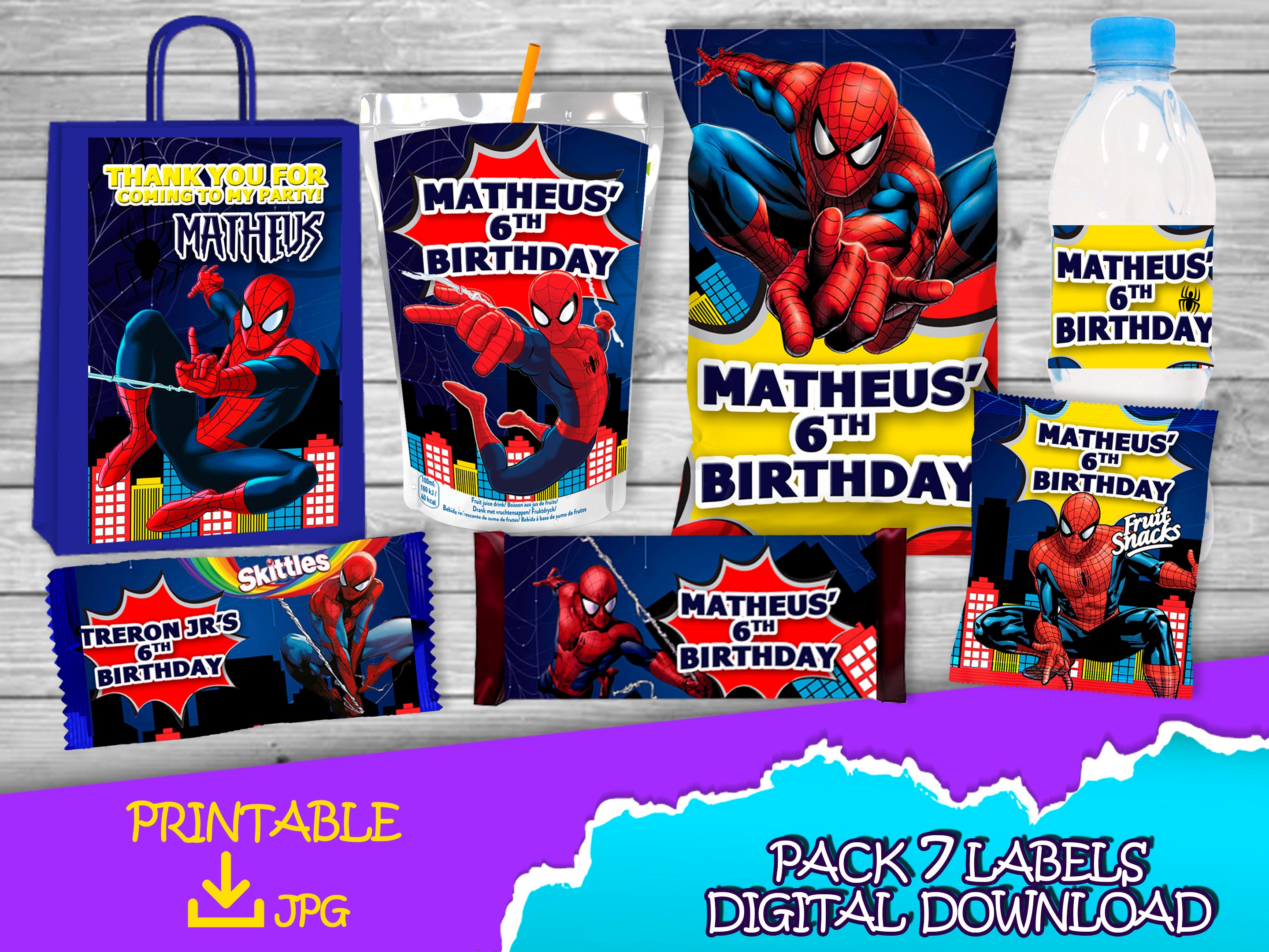 Miles Morales Spiderman Birthday Bottle label - Watter Bottle Party Pack -  Labels Printables Miles Morales Birthday DIGITAL DOWNLOAD
