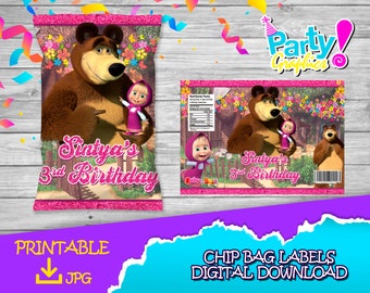 Masha and the Bear - Chip Bag Label -DIGITAL DOWNLOAD - Masha and the Bear Printable - Birthday Supplies. 1oz chips