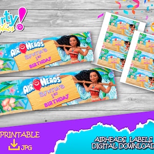 Moana labels for Airheads - DIGITAL DOWNLOAD - Moana Birthday party Airheads