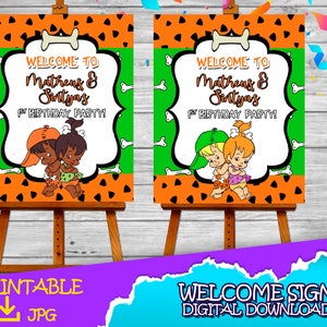 Welcome Sign Pebbles and bam bam - Pebbles and bam bam Birthday Welcome Sign - Pebbles and bam bam Birthday Party - Welcome Sign For Party