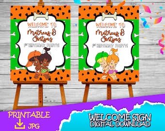 Welcome Sign Pebbles and bam bam - Pebbles and bam bam Birthday Welcome Sign - Pebbles and bam bam Birthday Party - Welcome Sign For Party