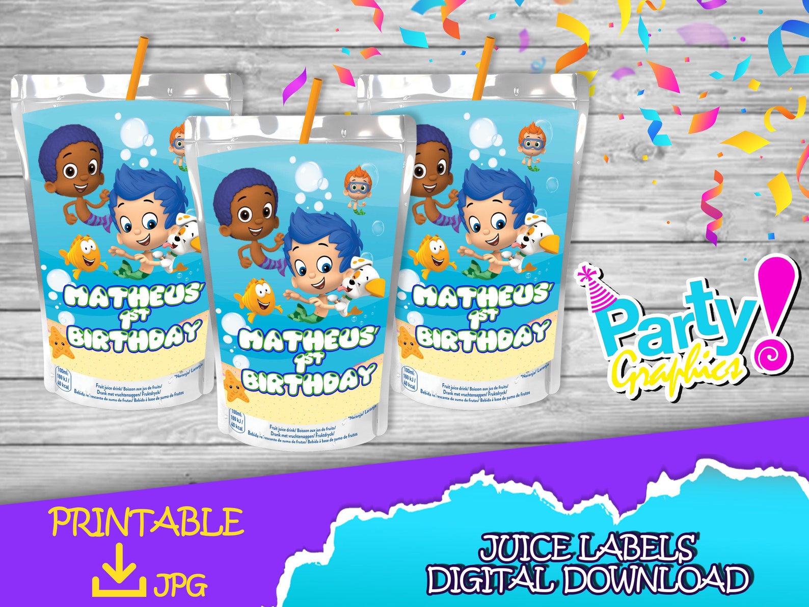 Bubble Guppies Birthday Party juice Label DIGITAL DOWNLOAD Etsy
