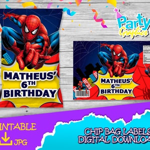 Spiderman Party - Chip Bag Label - DOWNLOAD DIGITALE - Spiderman stampabile - Forniture di compleanno. patatine da 1 oz