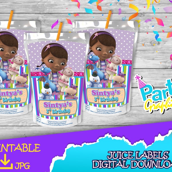 Doc mcstuffins Birthday Party - Étiquette de jus - TÉLÉCHARGEMENT NUMÉRIQUE - doc mcstuffins Juice Label - Fournitures d'anniversaire. Étiquette de jus