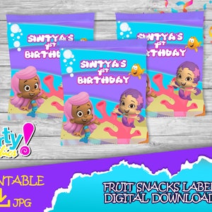 Bubble Guppies Birthday Party Fruit Snacks Label DIGITAL - Etsy