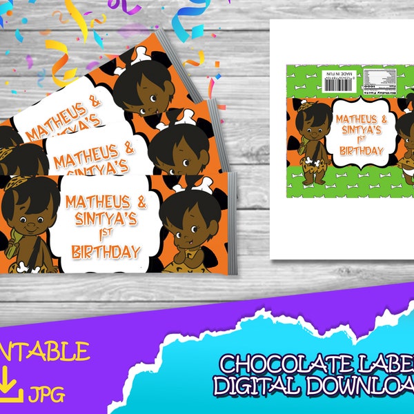 Pebbles and bam bam Birthday Party - Chocolate Label - DIGITAL DOWNLOAD- Pebbles and bam bam afro Candy Bar- Baby Shower - Candy Bar 1.45oz