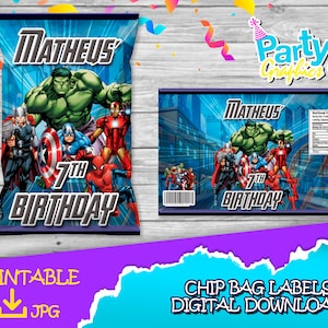 Avengers Party - Chip Bag Label -DIGITAL DOWNLOAD - Avengers stampabile - Forniture di compleanno. patatine da 1 oz