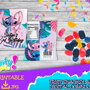 Stitch and Angel Birthday Party - Fruit Snacks Label- DIGITAL DOWNLOAD- Stitch and Angel Fruit Snacks - Fruit Snacks 0.9 oz