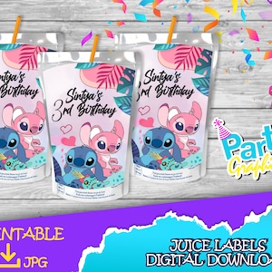 Stitch and Angel Birthday Party juice Label DIGITAL - Etsy