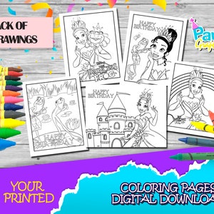 Tiana Princess Coloring Packs, Tiana Birthday Party - Instant download- DIGITAL DOWNLOAD