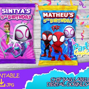 Spidey und seine tollen Freunde Chip Bag Label - DIGITALER DOWNLOAD - Spidey Girl Printable - Geburtstagszubehör. 1 Unze Chips