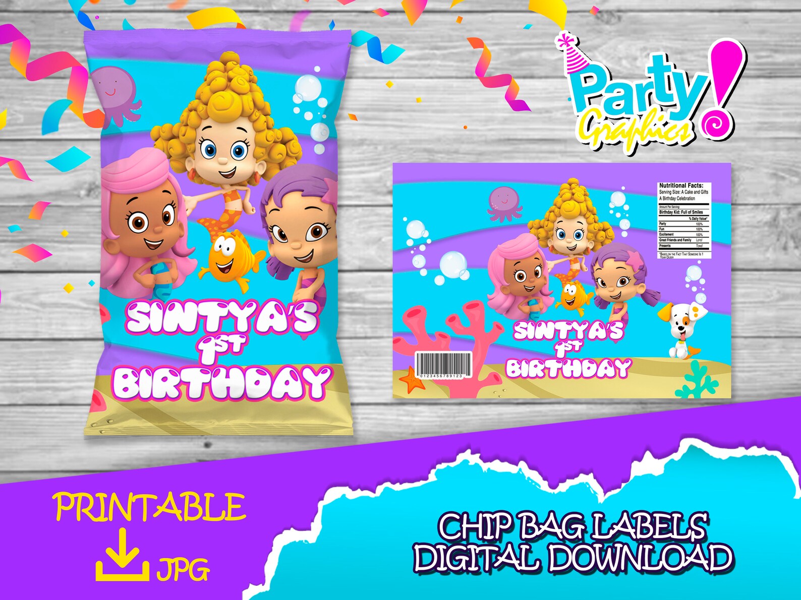 Bubble Guppies Party Chip Bag Label DIGITAL DOWNLOAD Etsy