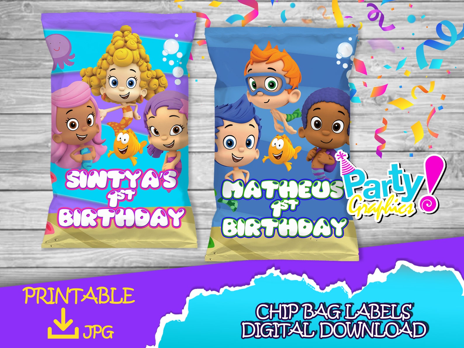 Bubble Guppies Party Chip Bag Label DIGITAL DOWNLOAD Etsy