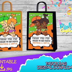 Kieselsteine und Bam-Bam-Geburtstagsparty – Geschenktütenetikett – DIGITALER DOWNLOAD – Kieselsteine und Bam-Bam – Babyparty-Zubehör. Geschenktüte 21,5x14cm