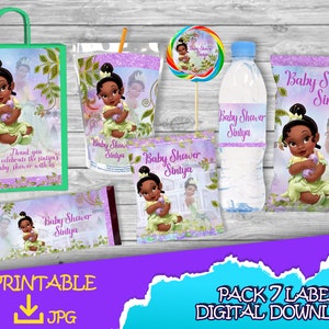 Baby Tiana Birthday Pack - Chip Bag -Fruit Snacks-Favor bag- Juice -Water Bottle -Candy bar -Lollipop Labels printables DIGITAL DOWNLOAD