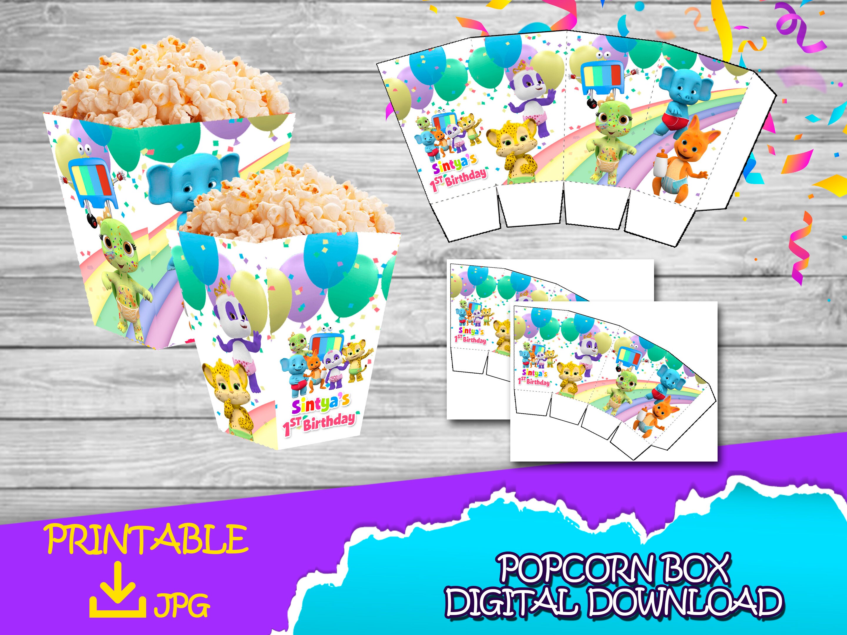 Word party - Girl and boy Word party Popcorn Box - Candy Box - 4x2.75in - Word party anniversaire - Téléchargement numérique