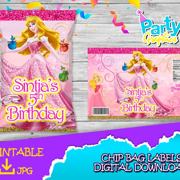 Sleeping Beauty Princess - Chip Bag Label -DIGITAL DOWNLOAD -Sleeping Beauty Printable - Birthday Supplies. 1oz chips