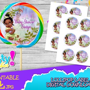 Baby Tiana Birthday Party - Lollipop Label - DIGITAL DOWNLOAD- Tiana Baby Princess Lollipop - Baby Shower Supplies. Lollipop 2.7"