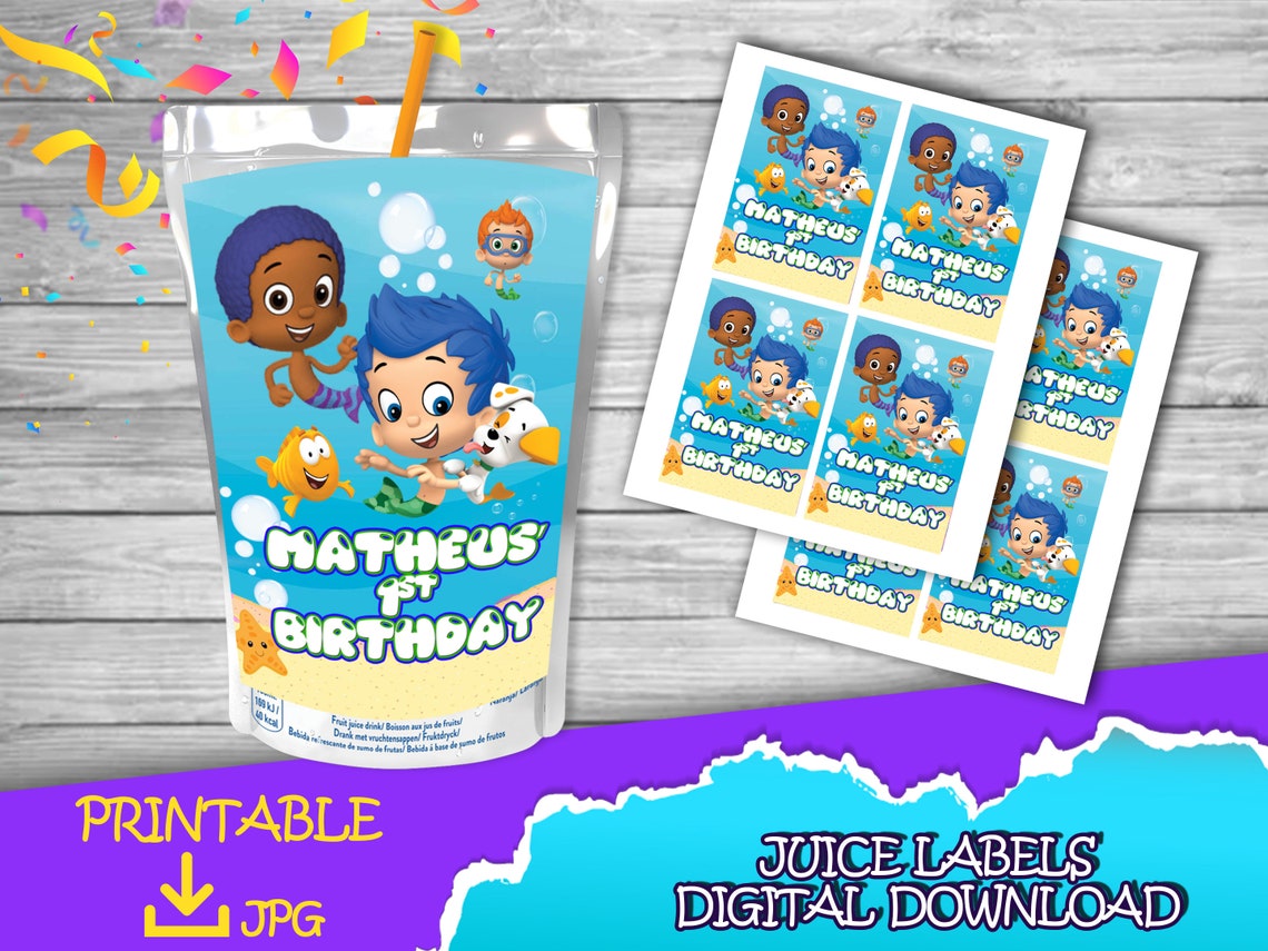 Bubble Guppies Birthday Party juice Label DIGITAL DOWNLOAD Etsy