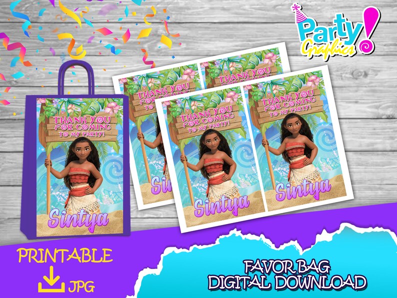 Moana Princess Birthday Party Favor Bag Label DIGITAL - Etsy