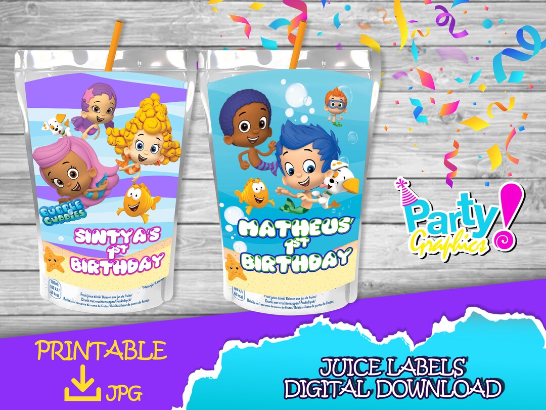 Bubble Guppies Birthday Party juice Label DIGITAL DOWNLOAD Etsy