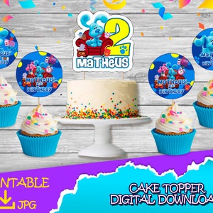 Gli indizi di Blue Cake Topper, gli indizi di Blue centrotavola, gli indizi di Blue Birthday Party Cupcake Toppers, Kids Birthday Cake DIGITAL DOWNLOAD