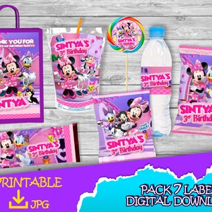 Minnie Mouse Bowtique Party Pack - Chip Bag - Obstsnacks - Geschenktüte - Saft - Flasche - Candy Bar - Lutscher - Druckbare Etiketten - DIGITALER DOWNLOAD