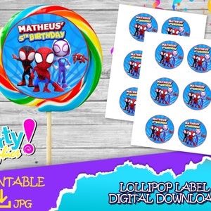 Spidey and his amazing friends Birthday Party - Lollipop Label - DIGITAL DOWNLOAD- Spidey Lollipop - Birthday Supplies. Lollipop 2.7"