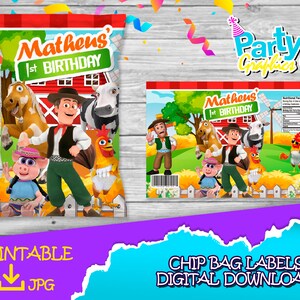 The Farm - Etiqueta de saco de chips - DOWNLOAD DIGITAL - The Farm Printable - Artigos de aniversário. Batatas fritas de 1 onça