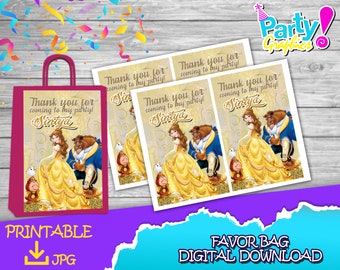 beauty and the Beast Birthday Party - Favor Bag Label -DIGITAL DOWNLOAD -Princess Beauty Printable - Birthday Supplies. Favor bag 21,5x14cm
