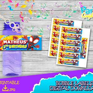 spiderman and his amazing friends Bubble Bottle Labels- Spidey Birthday Party - Spiderman party - Spiderman bubble labels -Digital-Download