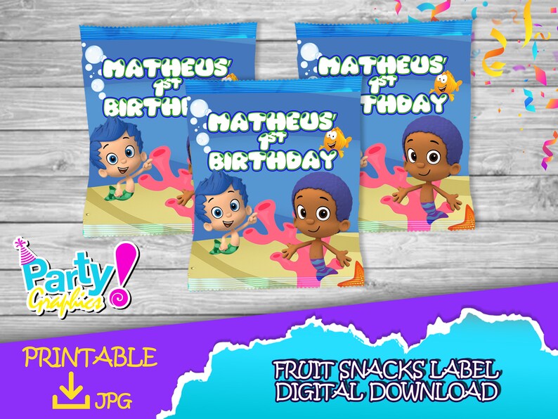Bubble Guppies Birthday Party Fruit Snacks Label DIGITAL - Etsy