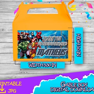 Avengers box - Avengers Favor Box Label- labes 5.50x3in - Gable Box Avengers- Favors Labels- gable gift box labels - DIGITAL DOWNLOAD