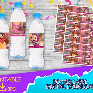 Masha and the Bear Birthday Party -Bottle Label - DIGITAL DOWNLOAD- Masha and the Bear Bottle label-Birthday Supplies. Bottle label 6-16 oz