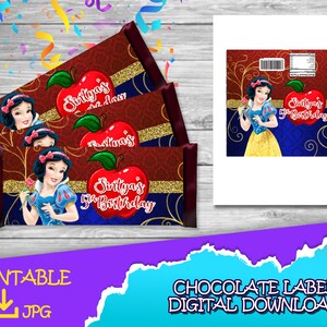 Festa di compleanno di Biancaneve - Etichetta di cioccolato - DOWNLOAD DIGITALE- Barretta di cioccolato Principessa Biancaneve - Forniture di compleanno. Barretta di cioccolato 1,45 once