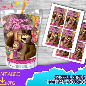 Masha and the Bear Party -Juice Label - DIGITAL DOWNLOAD- Masha and the Bear Juice Label - Birthday Supplies. Juice Label