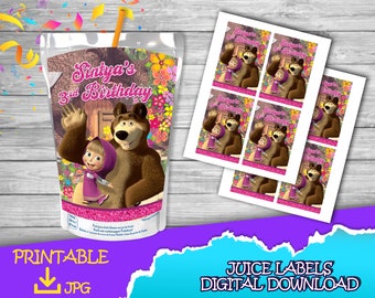 Masha and the Bear Party -Juice Label - DIGITAL DOWNLOAD- Masha and the Bear Juice Label - Birthday Supplies. Juice Label