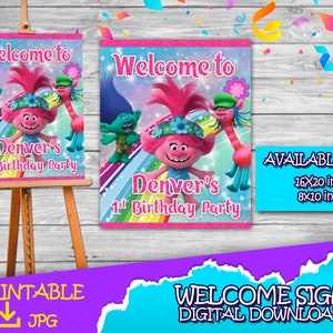 Welcome Trolls - Trolls Birthday Welcome Sign- Trolls  Birthday Party - Welcome Sign For Party