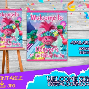 Welcome Trolls - Trolls Birthday Welcome Sign- Trolls Birthday Party - Welcome Sign For Party