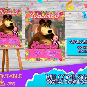 Welcome Sign Masha and the Bear - Masha and the Bear Birthday Welcome Sign - Masha and the Bear Birthday Party - Welcome Sign For Party