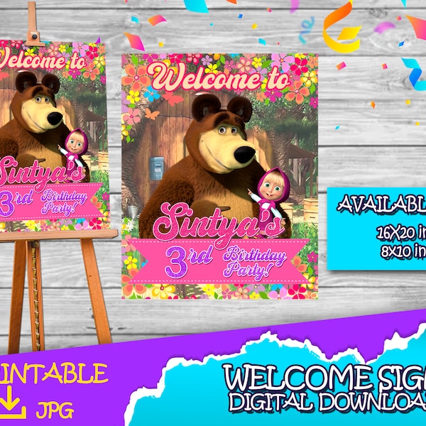 Welcome Sign Masha and the Bear - Masha and the Bear Birthday Welcome Sign - Masha and the Bear Birthday Party - Welcome Sign For Party