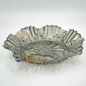 Vintage Carnival Glass Iridescent 11” Indiana Plate Fruit Pattern Serving