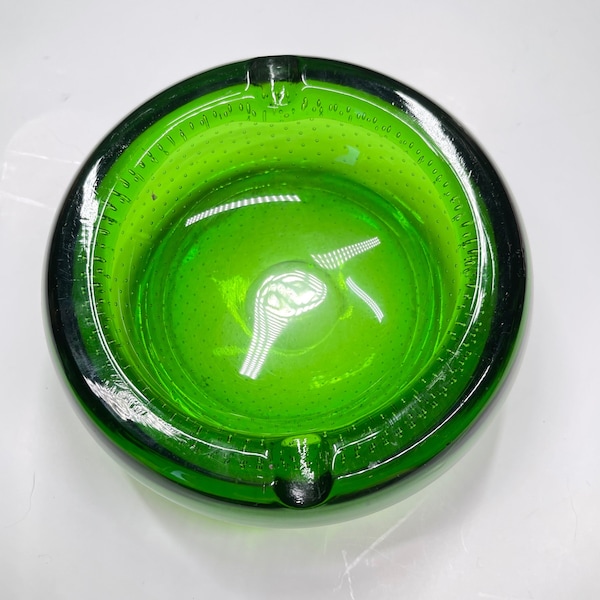 Vintage Murano Art Glass Green Bubble Ashtray Bowl