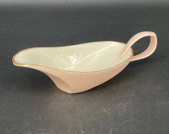 LENOX Caribbee SAUCE or Gravy Boat Pink & Ivory w/ Gold Edge