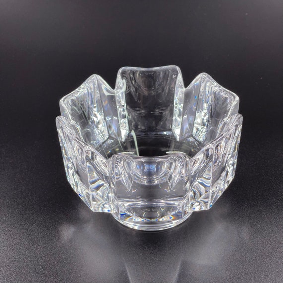 Vintage Orrefors Sweden Corona 6 Panel Crystal Candy Bowl Signed