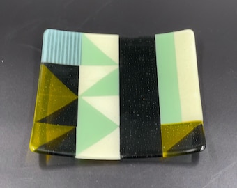 Vintage Fused Glass Square Dish: Art Decor Candle Holder, Trinket Tray