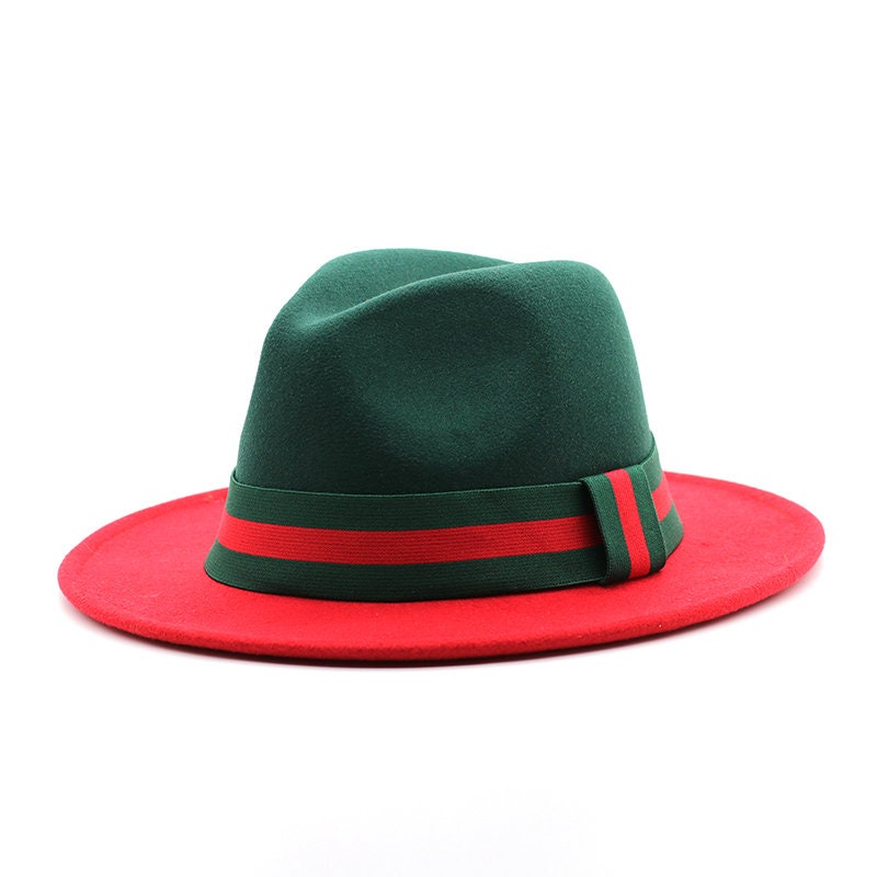 Color Splicing Fedora Hat Dark Green 