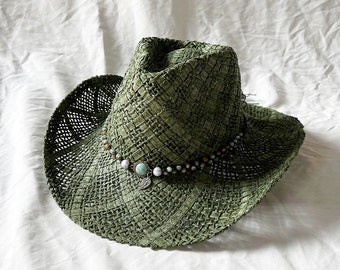 Pure hand-woven 9cm large brim visor rolled brim cowboy straw hat